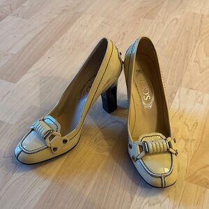 Tod's Cream Heels with Buckle Accent